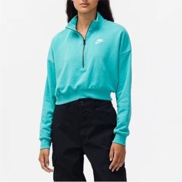 Nike Sportswear Essential Cropped Fleece Jacket in Washed Teal XXL - Picture 1 of 6